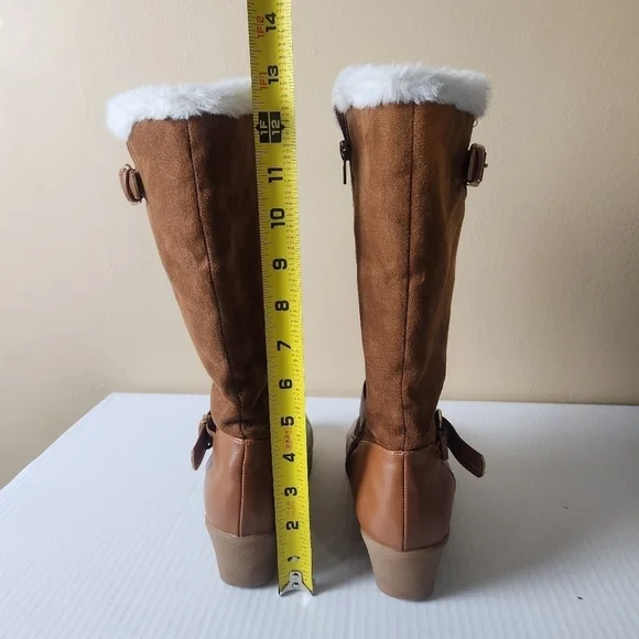 Rampage girls Lace Up brown Micro Suede Faux Fur girls Boots size 4 - Picture 4 of 15